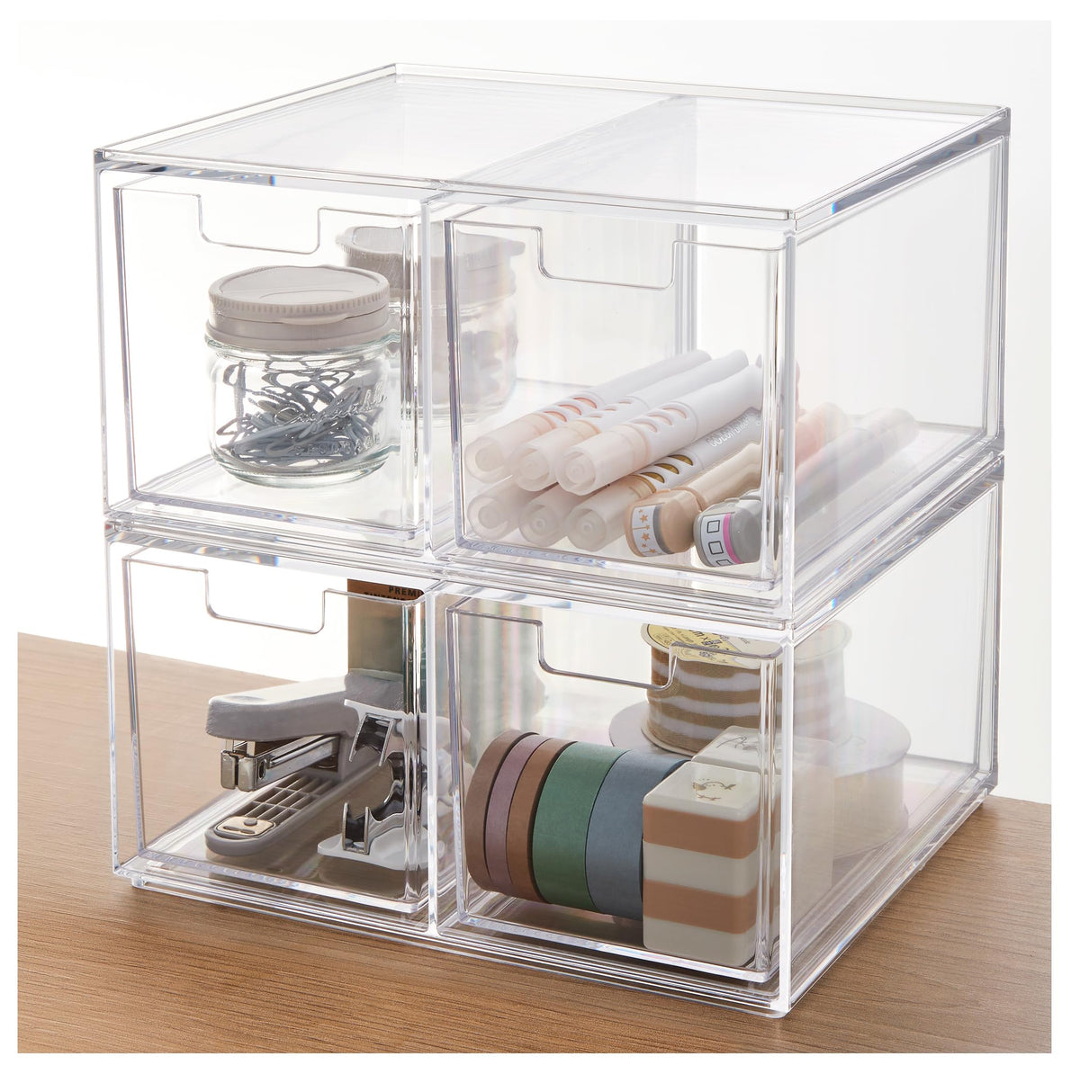 STORi Stackable Desk and Drawer Organizer, Clear, 6 Compartment Organizer with 2 Wide Drawers