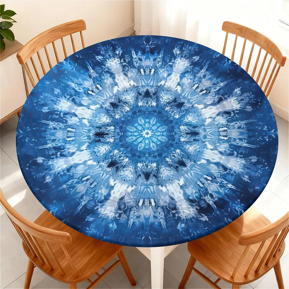 Round Fitted Tablecloth with Elastic Edge, Waterproof Stain Resistant Fabric Table Cover for 45"-48" Round Table, Indoor Outdoor Dining, Kitchen Decor, Camping, Party, Holiday, Black White Marble