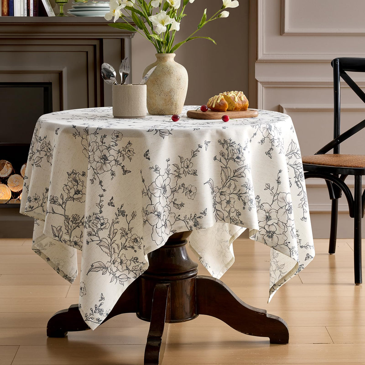 Green Floral Tablecloth Vintage French Rustic Linen Tablecloth Rectangular