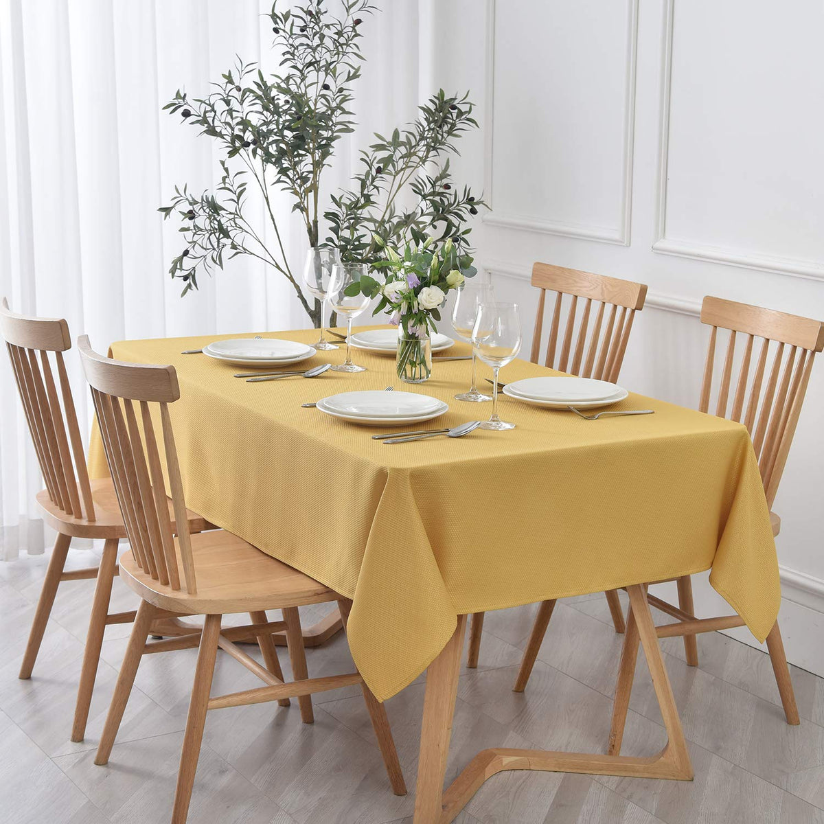 maxmill Rectangle Textured Tablecloth Waterproof Spillproof Wrinkle Free Table Cloth, Kitchen Dining Tabletop Decoration, Fabric Table Cover for Outdoor and Indoor Use, 52 x 70 Inch, Beige
