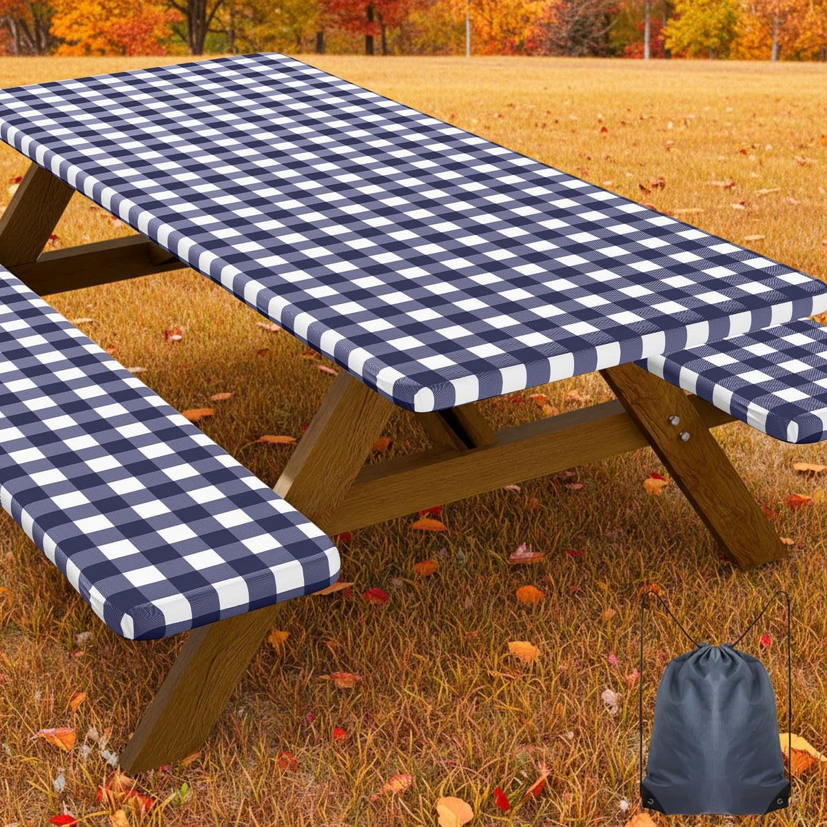 Smiry 6FT Picnic Table Cover with Bench Covers, Elastic Fitted Tablecloth