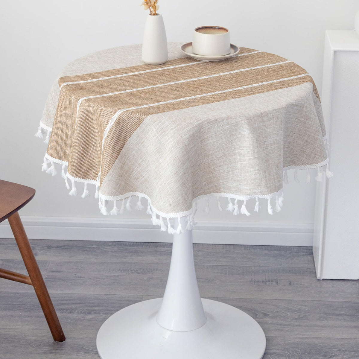 Waterproof Cotton Linen Washable Round Tablecloth 52 Inch Grey