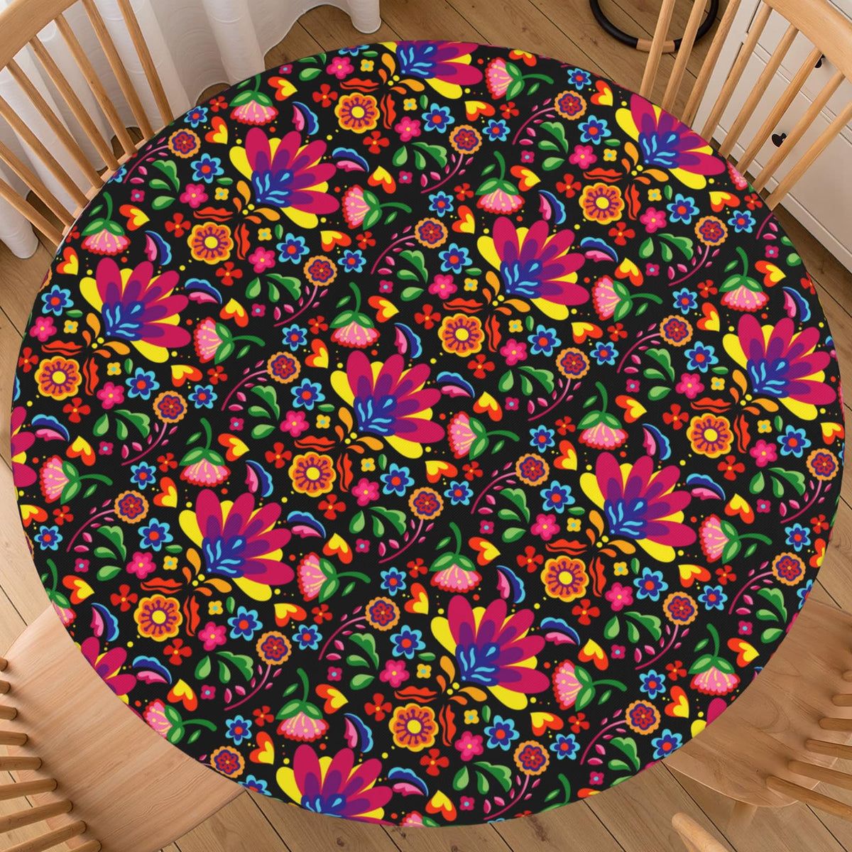 Fall Round Fitted Tablecloth with Elastic Edge Orange Blue White Thanksgiving Pumpkin Table Cover 40-44 Inch Autumn Leaf Washable Table Cloth for Kitchen Dining Room Party Decor