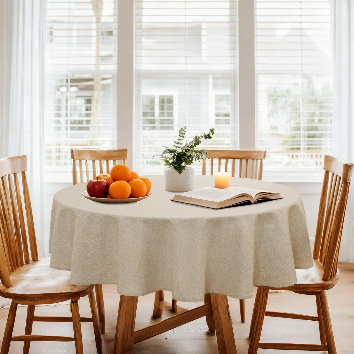 DWCN Rectangle Faux Linen Tablecloth, Table Cover, 52 x 70 Inch, Beige