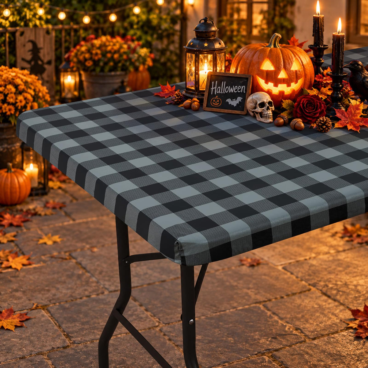 Smiry 6 Foot Picnic Table Cloth, Flannel Backed Fitted Vinyl tablecloths