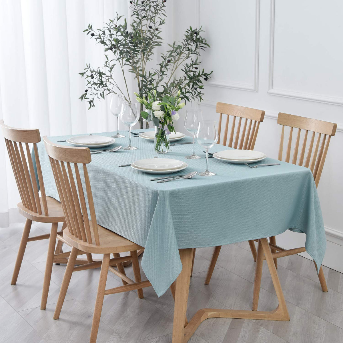 maxmill Rectangle Textured Tablecloth Waterproof Spillproof Wrinkle Free Table Cloth, Kitchen Dining Tabletop Decoration, Fabric Table Cover for Outdoor and Indoor Use, 52 x 70 Inch, Beige