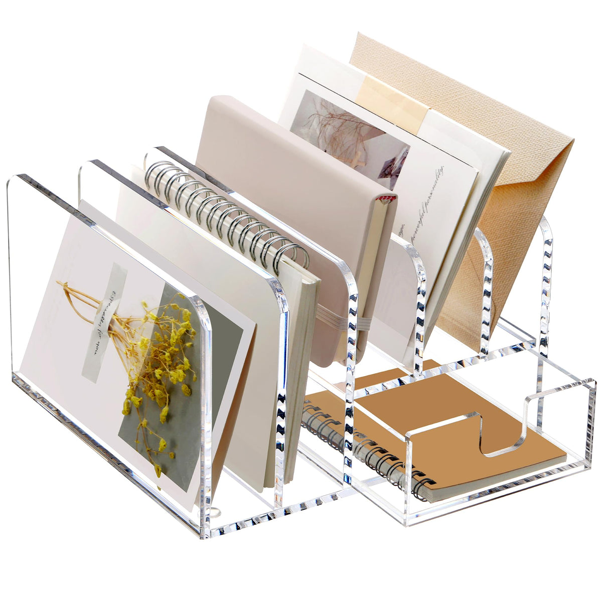 SANRUI Acrylic Mail Sorter Desktop Organizer Holder, 2 Compartments Clear