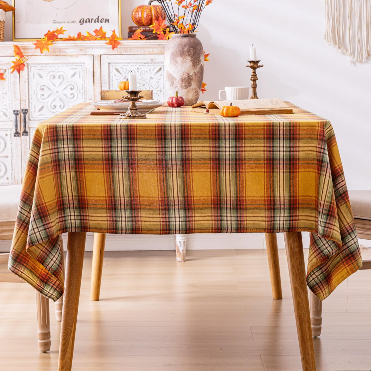 AQOTHES Plaid Fall Tablecloth Thanksgiving Rectangle 60x84 Inch Rust