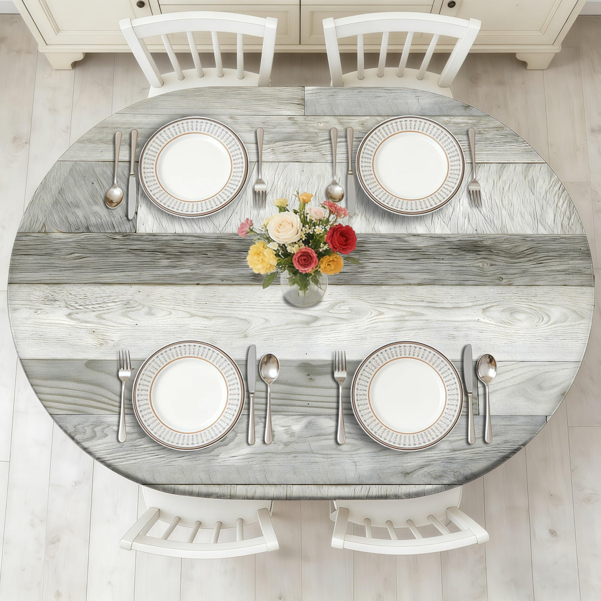 Wood Grain 48 Inch Round Fitted Cloth Tablecloth with Elastic Edged, Waterproof Oil Proof Wipeable Table Cover for Indoor Outdoor Patio Table, Fits Round Tables Up to 46" - 50" Diameter