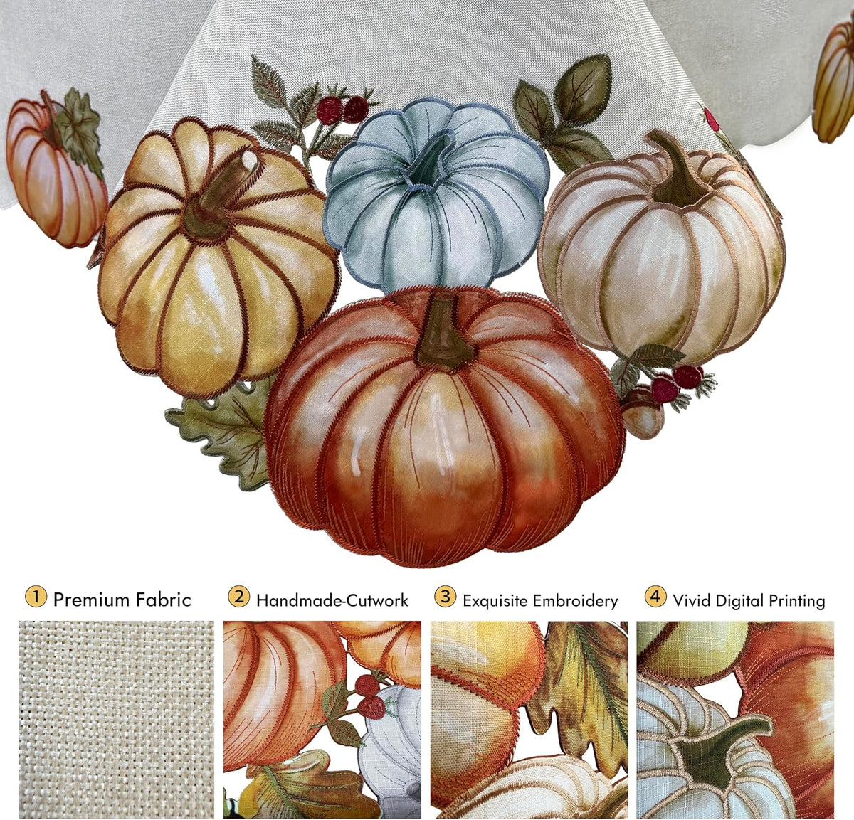 KEVA Fall Tablecloth 60x84 Inch, Autumn Pumpkin Cutwork Embroidered Tablecloth, Harvest Thanksgiving Table Decor for Kitchen Dining Table