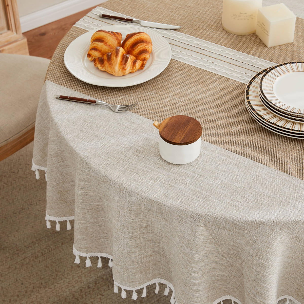 ZeeMart Contrast Linen Square Table Cloth 60x60 Inch Brown