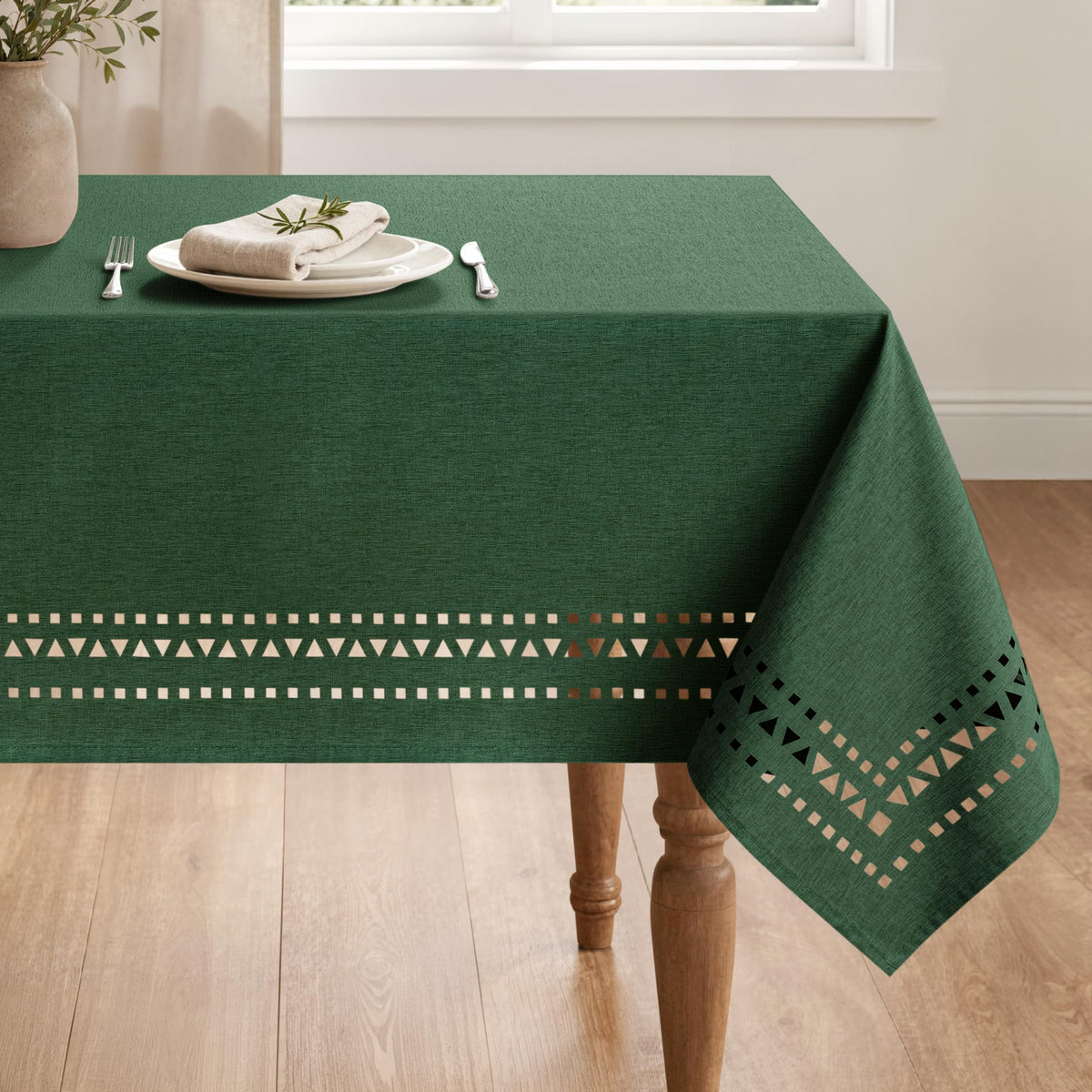 MIULEE 60 Inch Round Tablecloth with Decorative Cutouts Beige