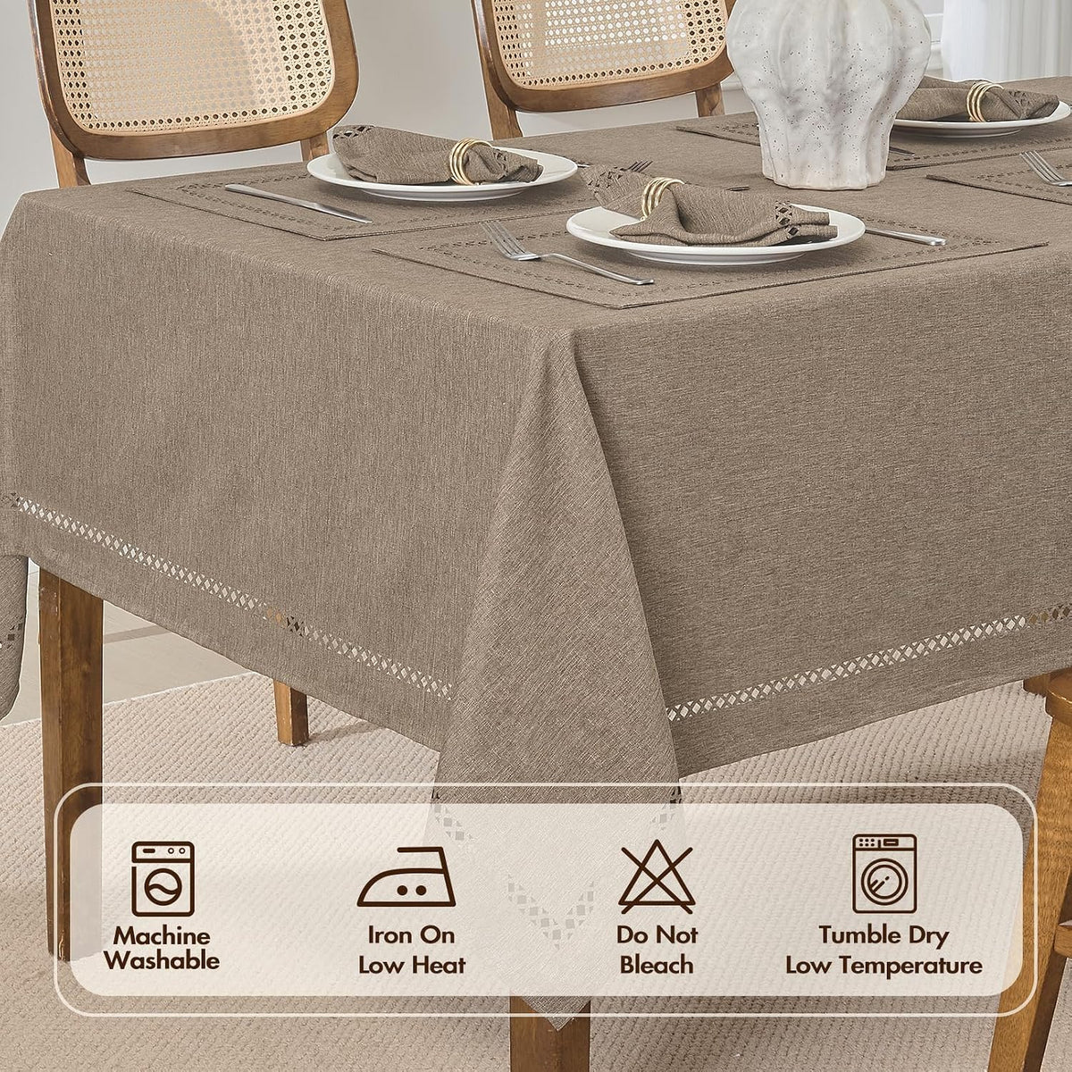 Flaxen 52x70 Rectangle Polyester Linen Farmhouse Tablecloth