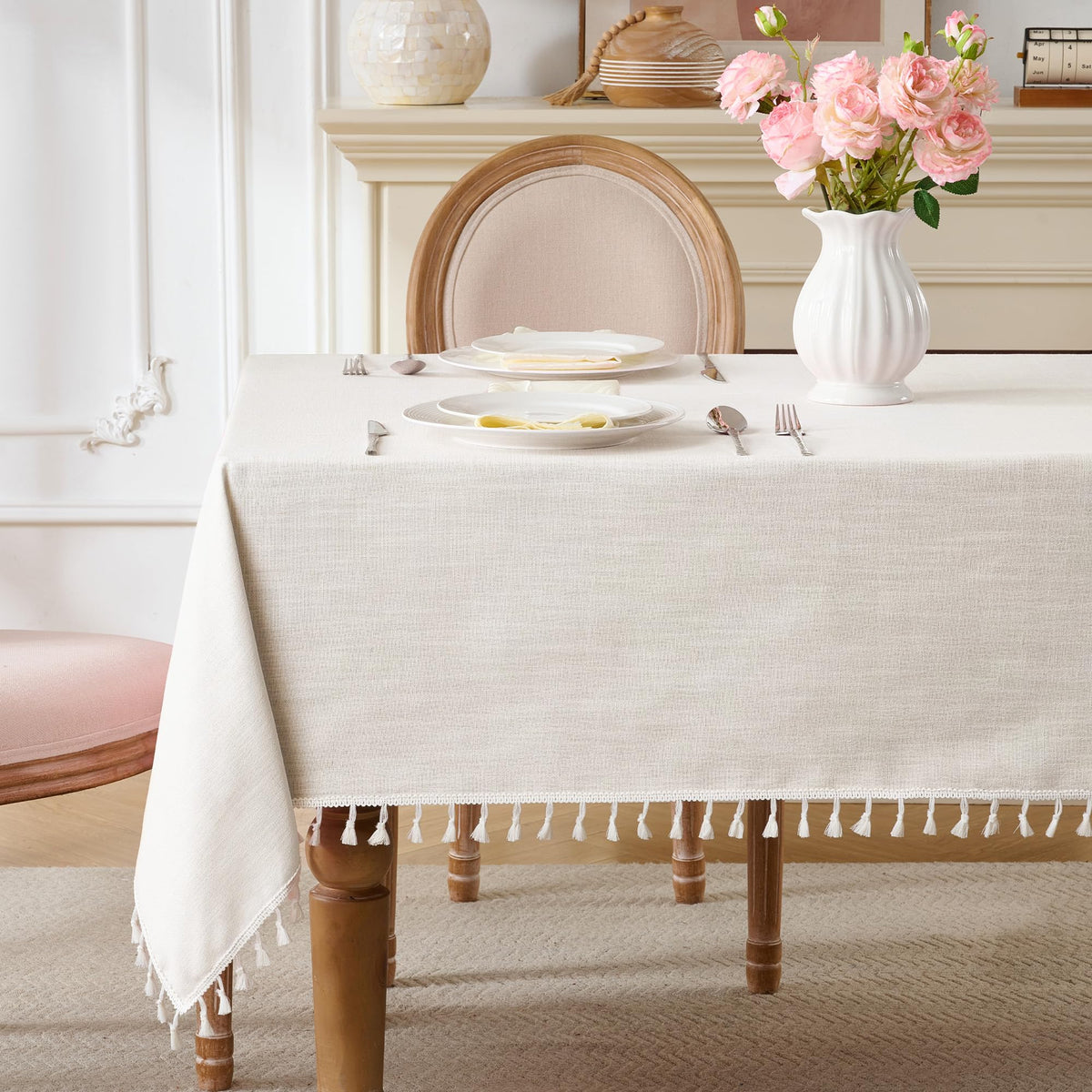 Tablecloth Rectangle Linen Style Fabric, 55 x 90 Coffee Lines