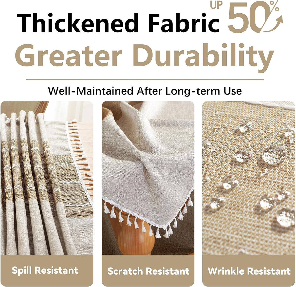 Cotton Linen Tablecloth, Water Resistant Holiday Table Cloth for Rectangle Table with Tassel, Washable Heavy Duty Wrinkle Free Table Cover for Dining Picnic, Coffee Lines, 75 X 55 Inch