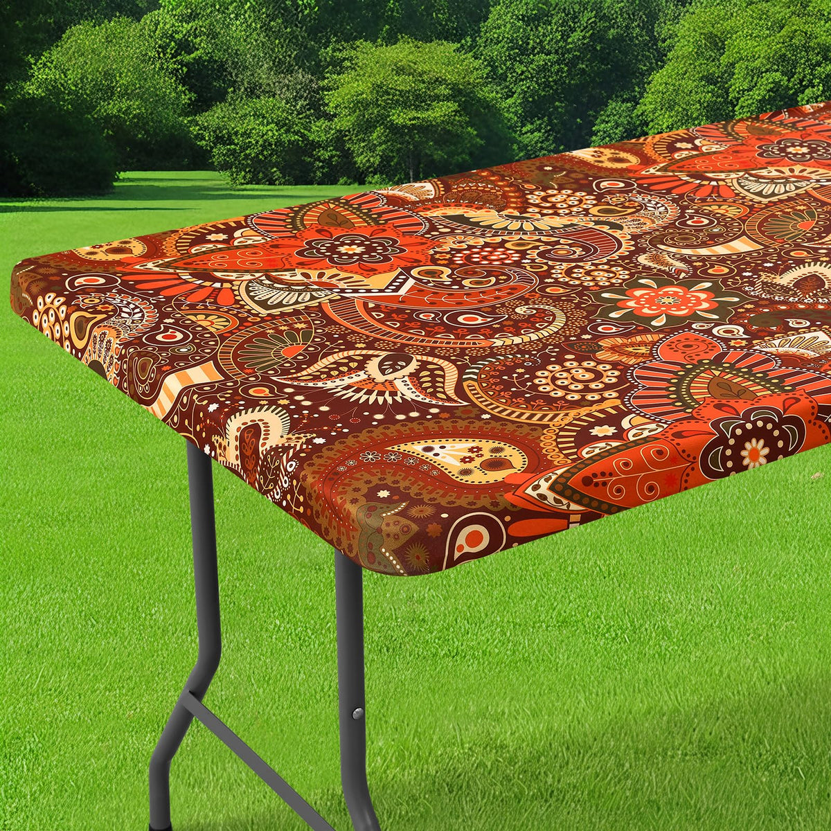 Smiry Spandex Printed 6FT Rectangle Table Cloth, Elastic Fitted Table Cover
