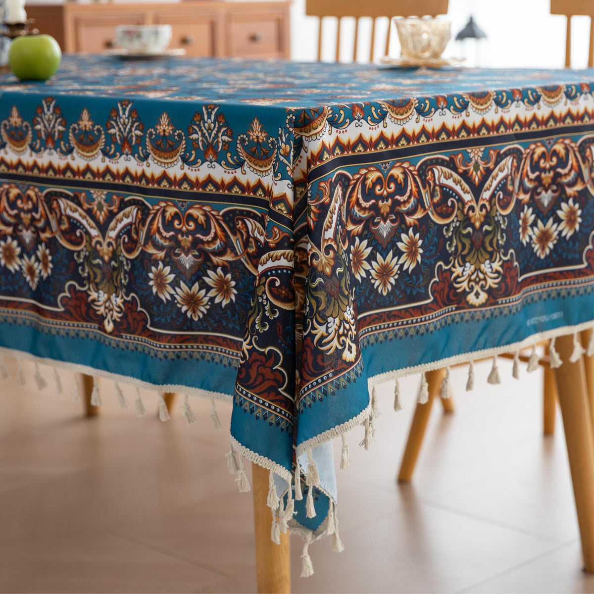 Boho Tablecloth for Square Tables,Fringed Edges with Geometric Pattern Tablecloths,Farmhouse Floral Table Cover Cloth Decorative for Kitchen Dining Room,59"x 59"
