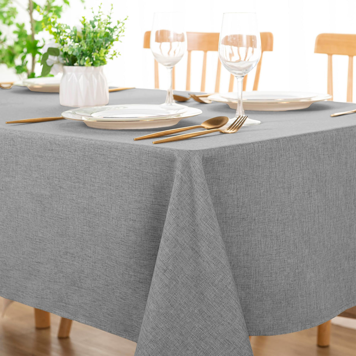 DWCN Rectangle Faux Linen Tablecloth, Table Cover, 52 x 70 Inch, Beige
