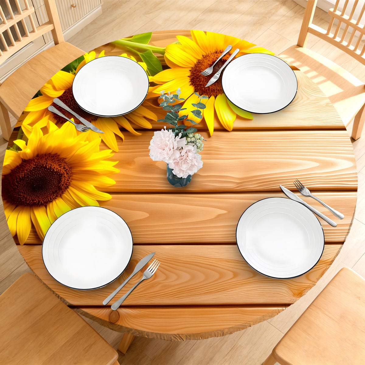 Wood Grain 48 Inch Round Fitted Cloth Tablecloth with Elastic Edged, Waterproof Oil Proof Wipeable Table Cover for Indoor Outdoor Patio Table, Fits Round Tables Up to 46" - 50" Diameter