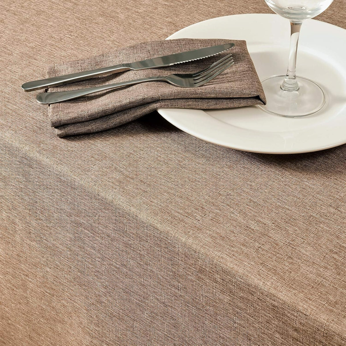 Mebakuk Rectangle Table Cloth Linen Farmhouse Tablecloth Waterproof Anti-Shrink Soft and Wrinkle Resistant Decorative Fabric Table Cover for Kitchen (Flaxen, 52" x 70" (4-6 Seats))