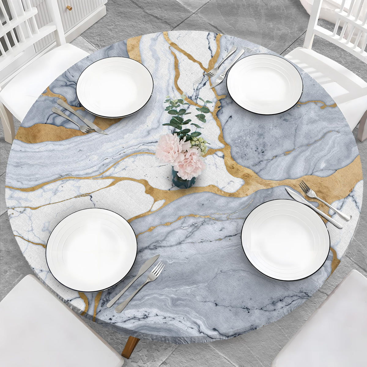 Wood Grain 48 Inch Round Fitted Cloth Tablecloth with Elastic Edged, Waterproof Oil Proof Wipeable Table Cover for Indoor Outdoor Patio Table, Fits Round Tables Up to 46" - 50" Diameter