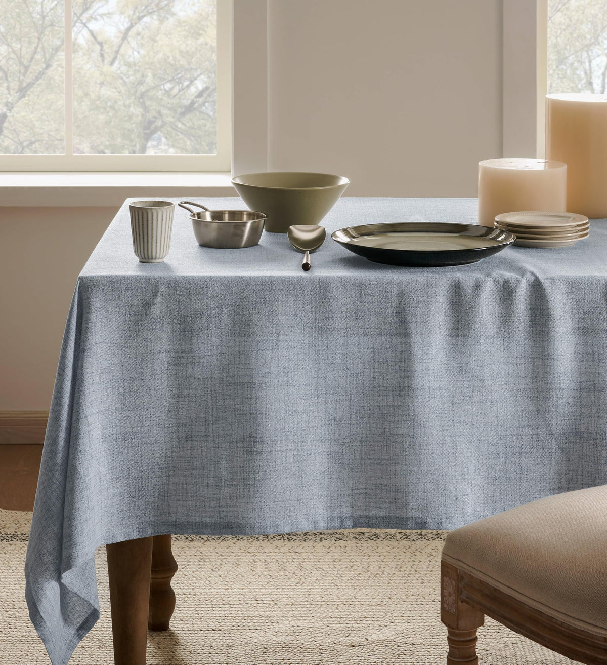 52"x70" Rectangle Linen Tablecloth Fits Small Dining Table, Natural