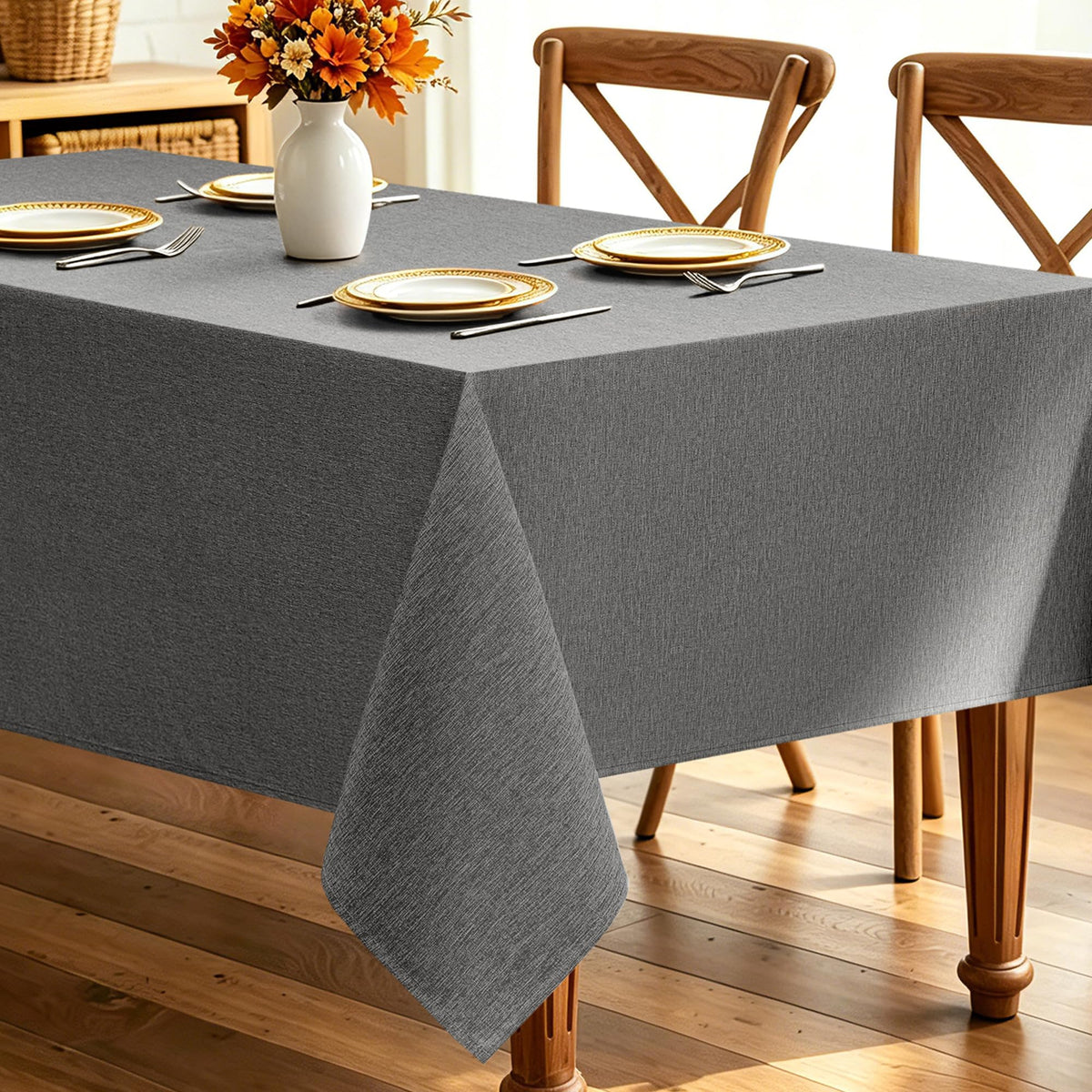 Decorelia Linen Textured Fall Tablecloth Rectangular Burnt Orange, 52"x70"