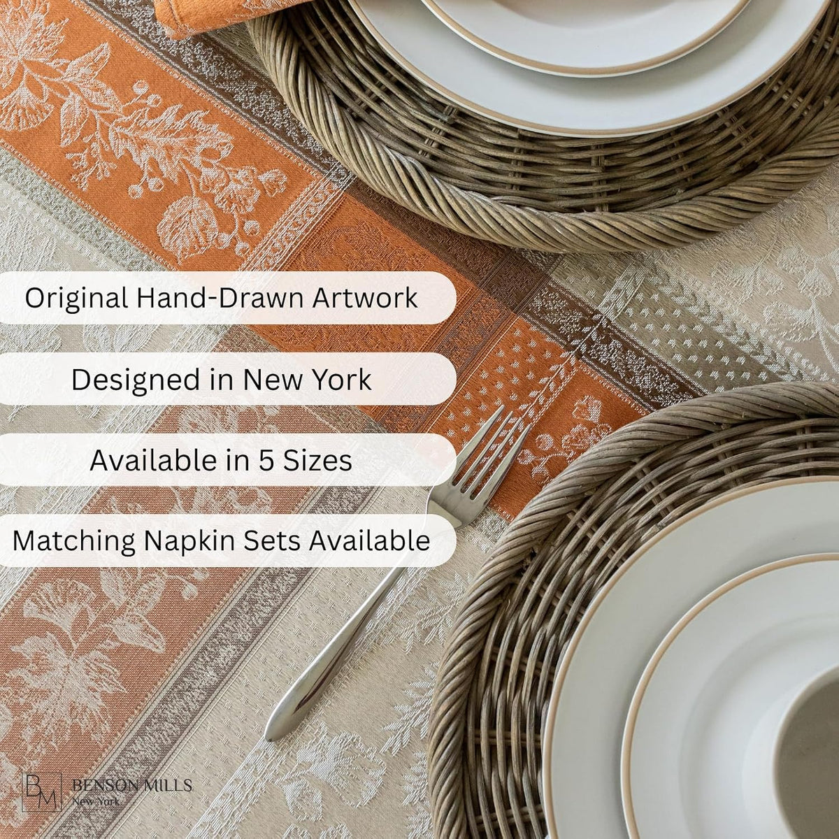 Benson Mills Heirloom Harvest Tablecloth (Terracotta 60"x 144" Rectangular)