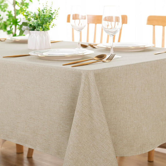DWCN Rectangle Faux Linen Tablecloth, Table Cover, 52 x 70 Inch, Beige