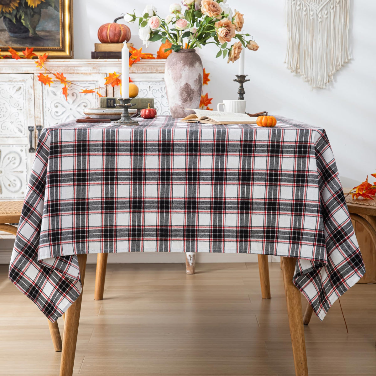 AQOTHES Plaid Fall Tablecloth Thanksgiving Rectangle 60x84 Inch Rust