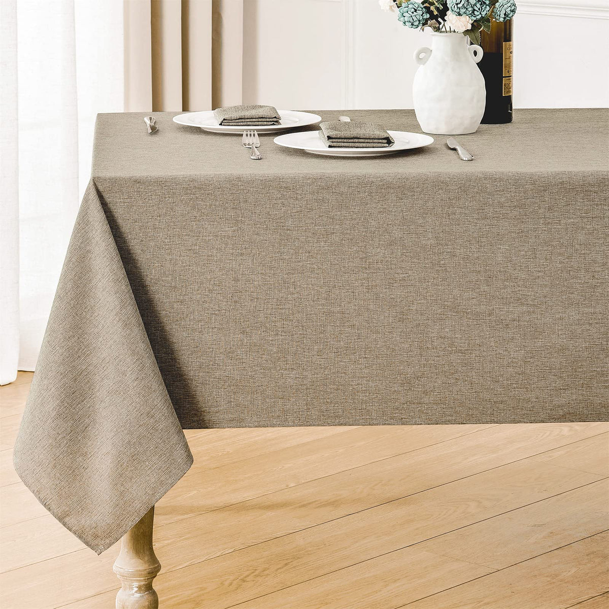 Veblandy Faux Linen Rectangle Tablecloth Waterproof 52x70 inch Table Cloth Stain and Wrinkle Resistant Washable, Decorative Fabric Table Cover for Dining, Kitchen, Wedding and Parties, Coffee