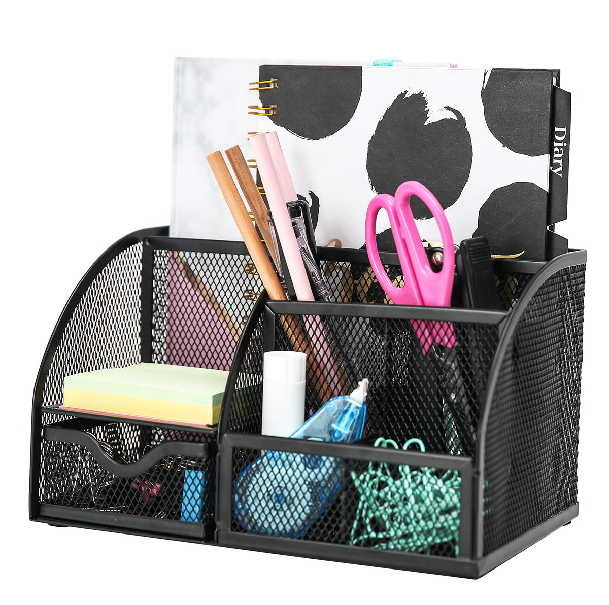 Exerz Desk Organizer 7 Compartment Pencil Holder Office Tidy Caddy Black