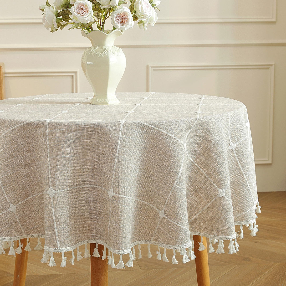 Tablecloth Rectangle Linen Style Fabric, 55 x 90 Coffee Lines