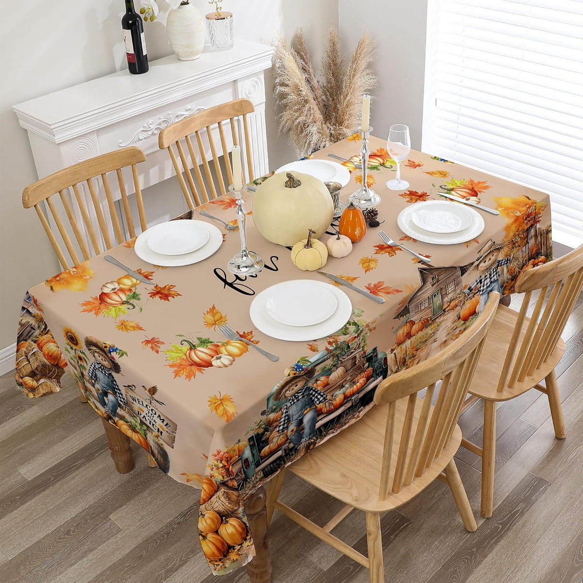 Fall Tablecloth 60x84 Inch Rectangle - Scarecrow Fall Decor