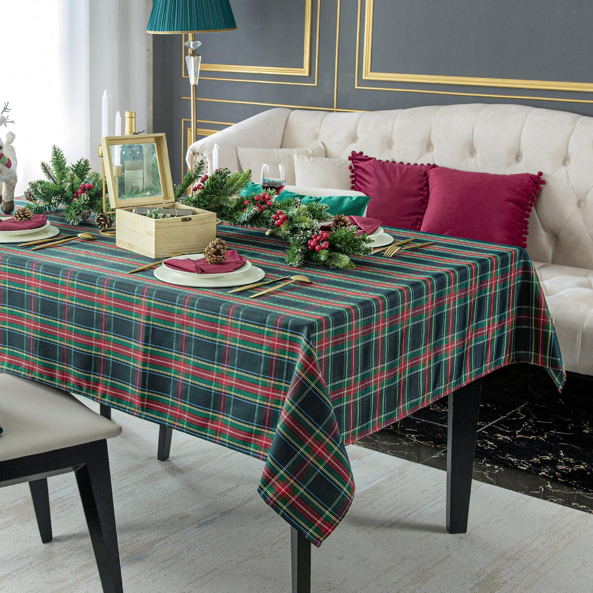 Rectangle Plaid Tablecloth for Thanksgiving, 60x84 inches