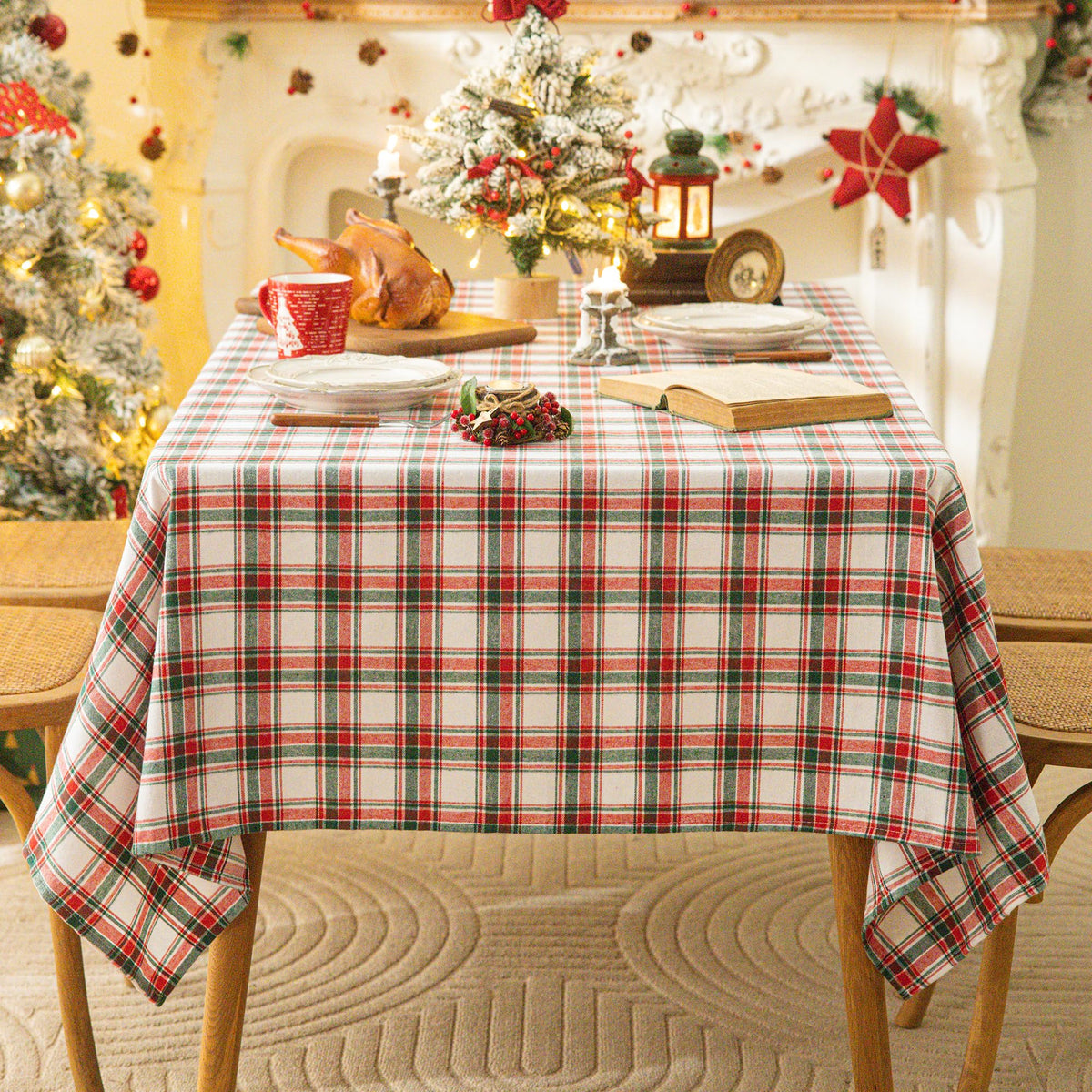 AQOTHES Plaid Fall Tablecloth Thanksgiving Rectangle 60x84 Inch Rust