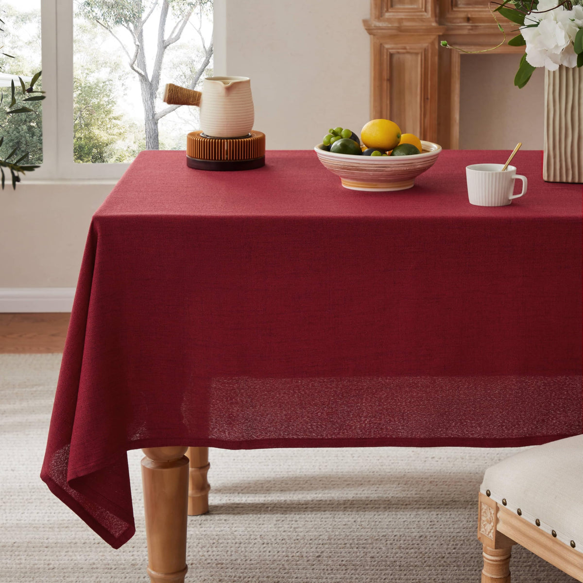 52"x70" Rectangle Linen Tablecloth Fits Small Dining Table, Natural