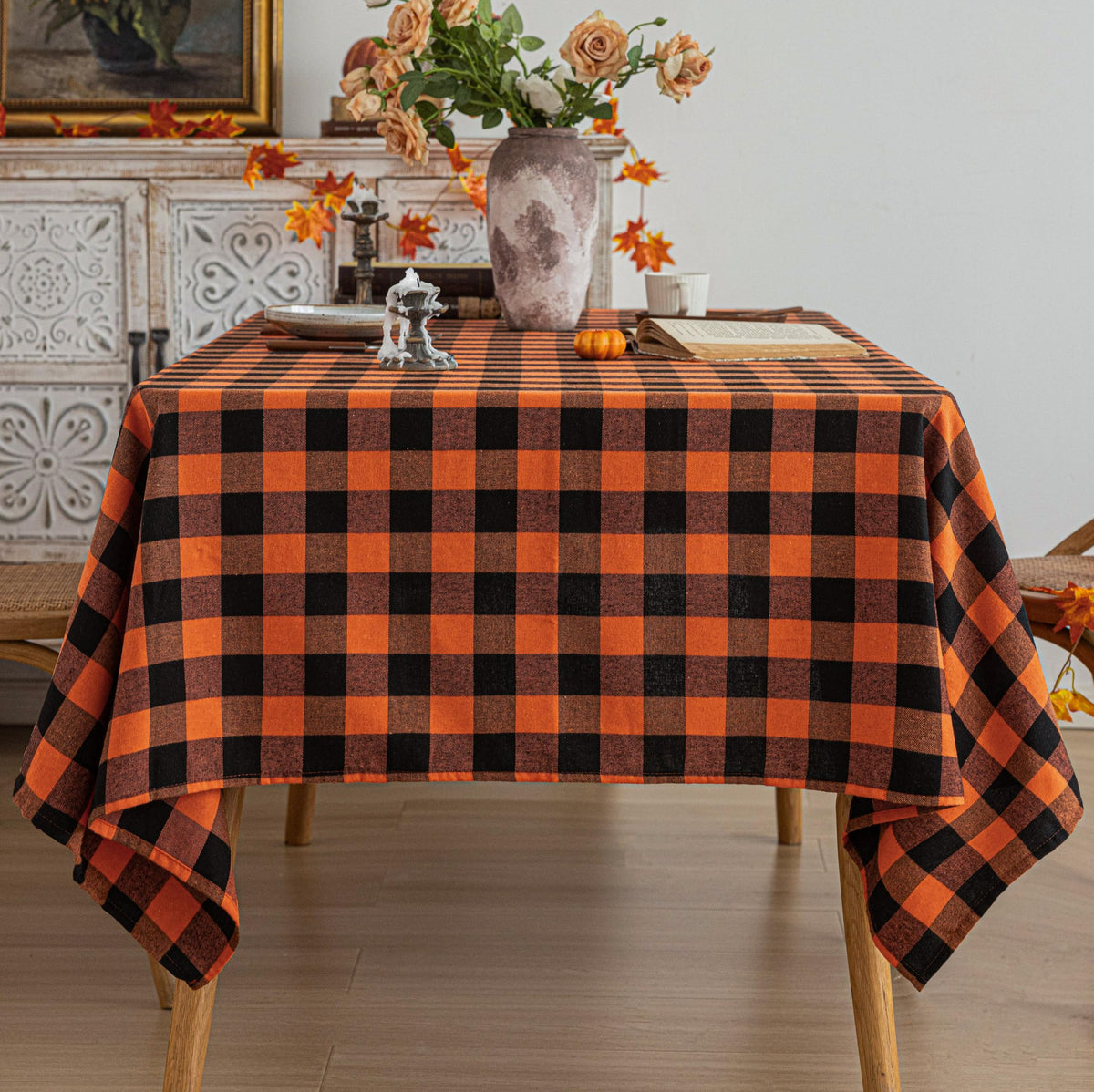AQOTHES Plaid Fall Tablecloth Thanksgiving Rectangle 60x84 Inch Rust