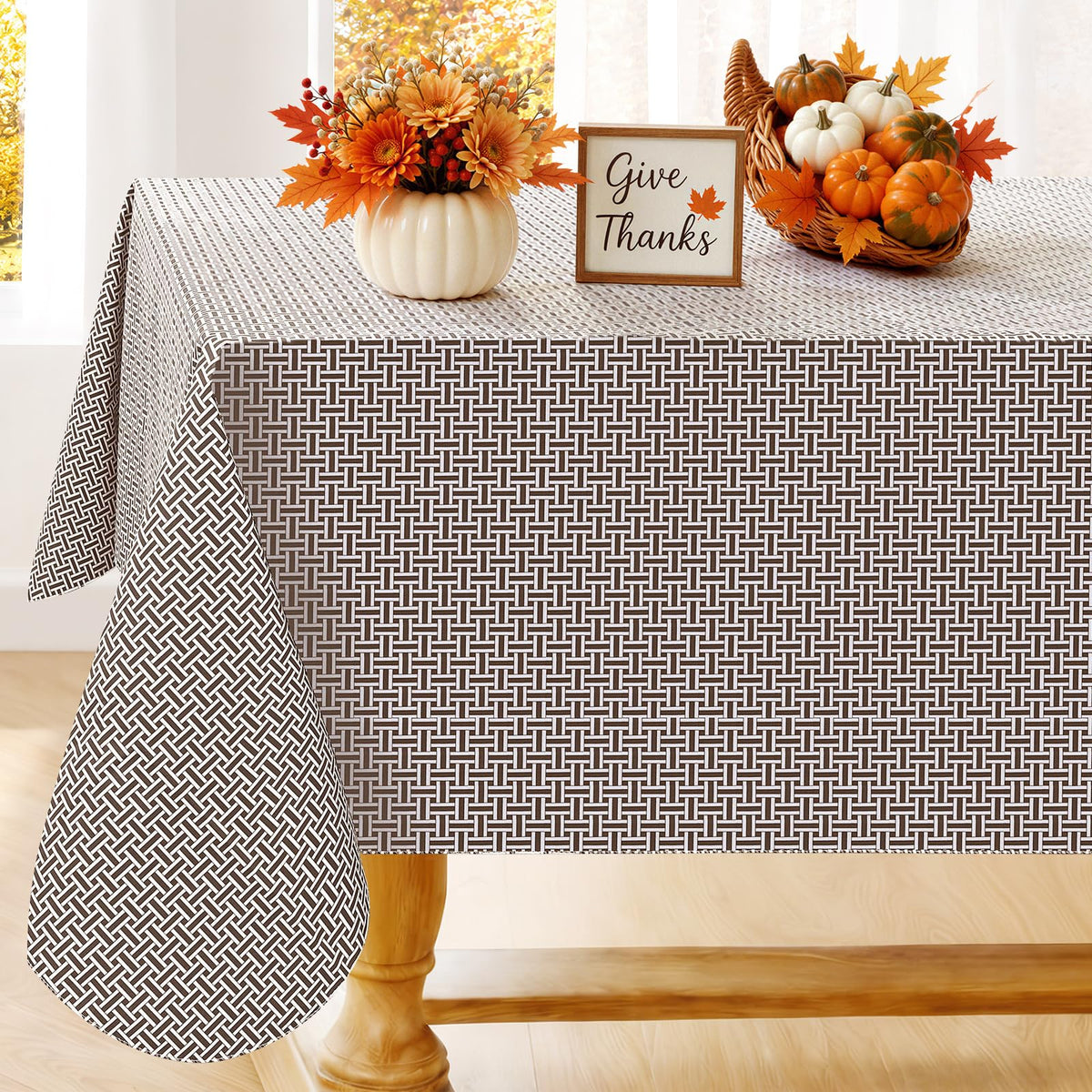 Smiry Rectangle Table Cloth, Waterproof Vinyl Tablecloths with Flannel Backing, Wipeable Spillproof Plastic Wood Grain Table Cover for Dining, Indoor and Outdoor (Beige, 60 "x 84")