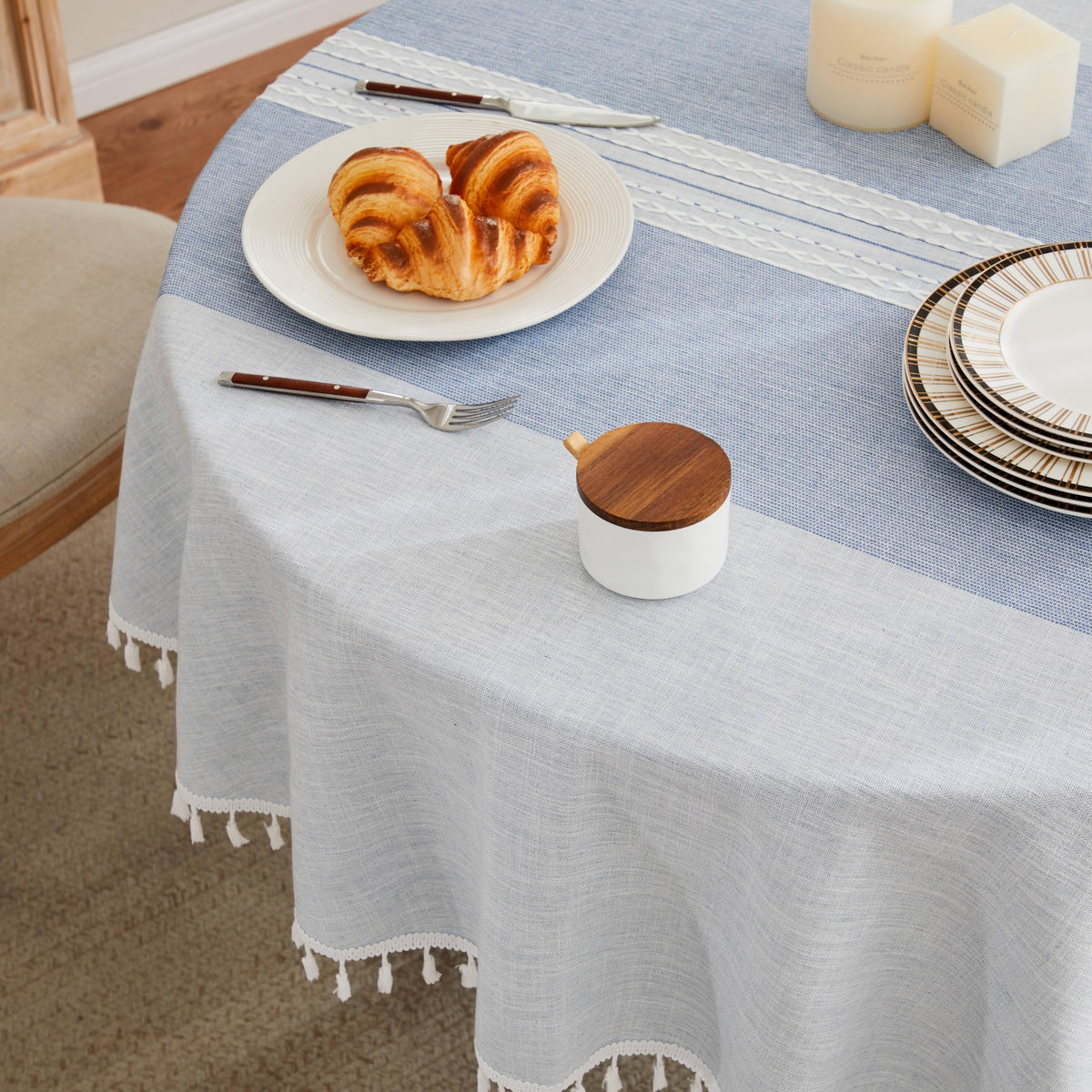 ZeeMart Contrast Linen Square Table Cloth 60x60 Inch Brown