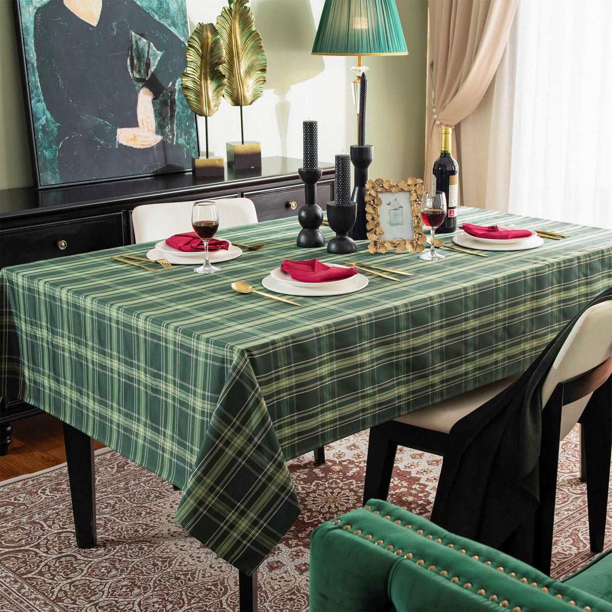 Rectangle Plaid Tablecloth for Thanksgiving, 60x84 inches