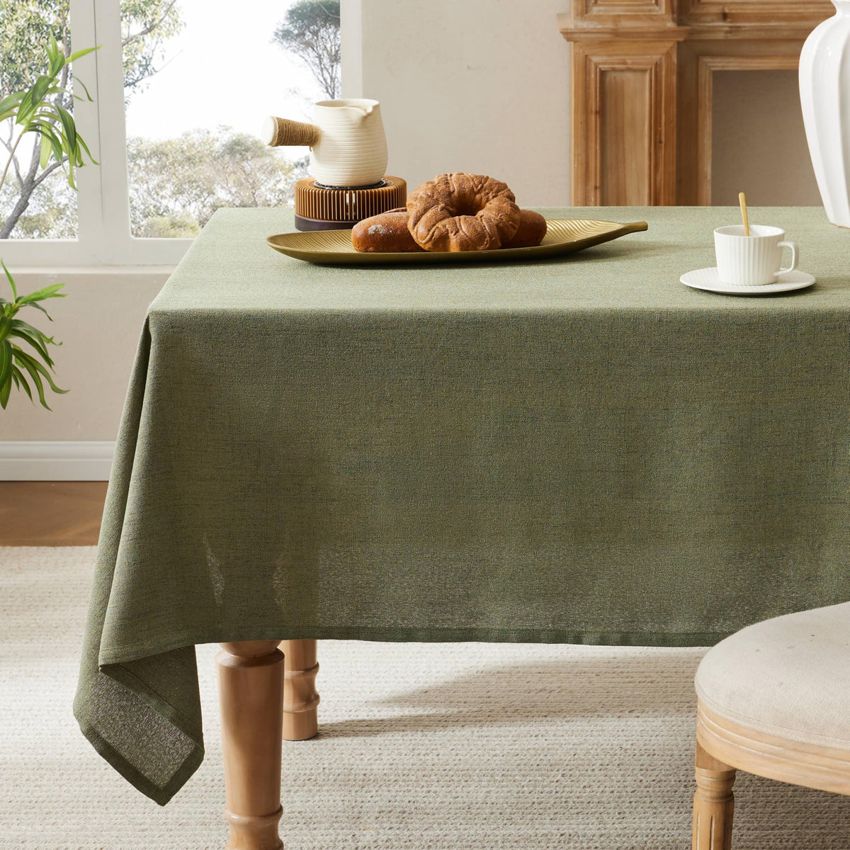 52"x70" Rectangle Linen Tablecloth Fits Small Dining Table, Natural
