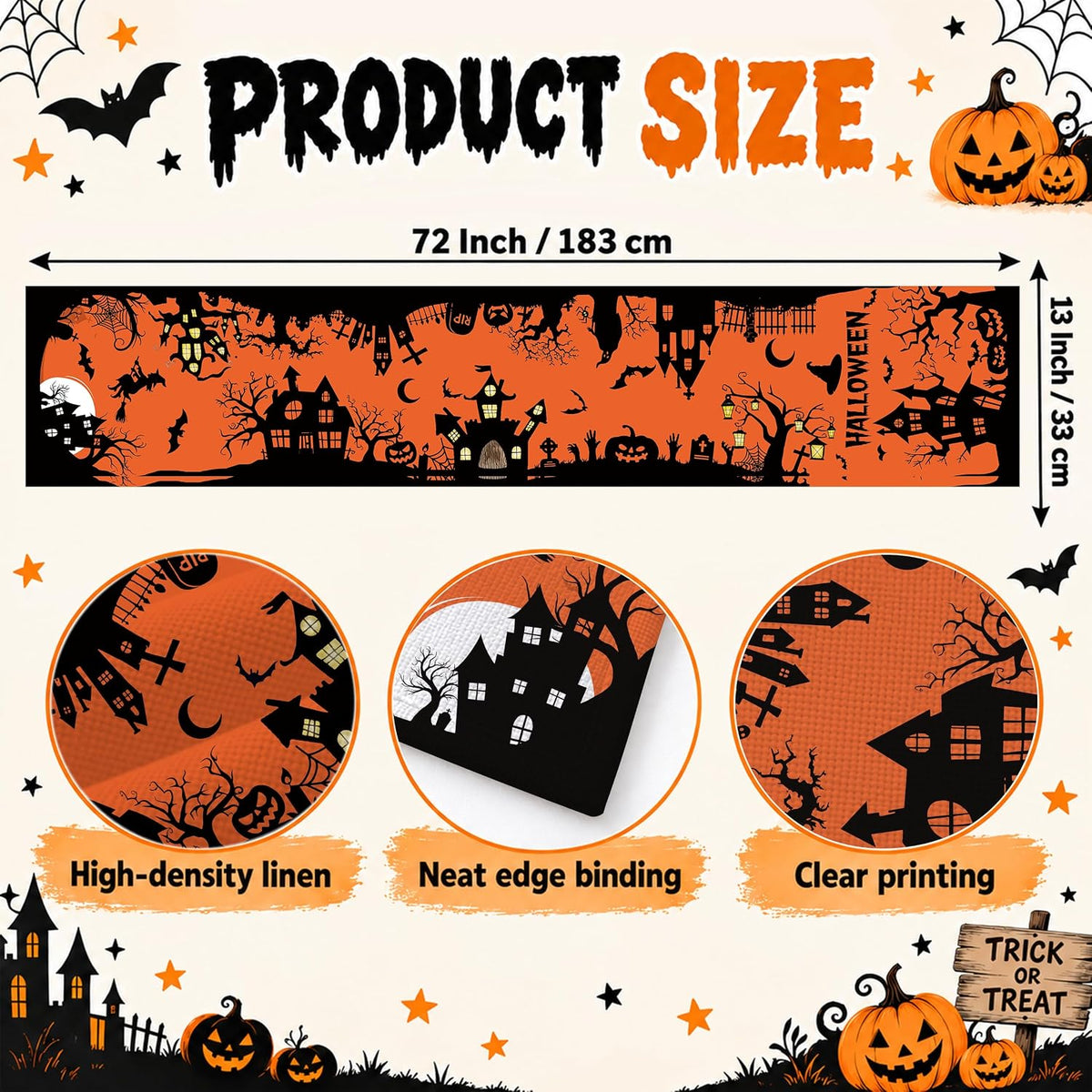 Halloween Spooky Haunted House Dining Table Runner