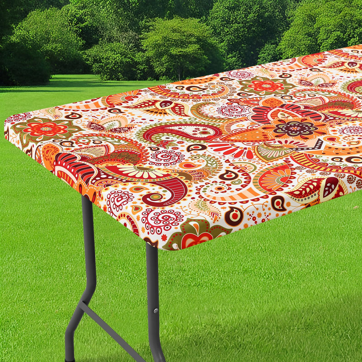 Smiry Spandex Printed 6FT Rectangle Table Cloth, Elastic Fitted Table Cover