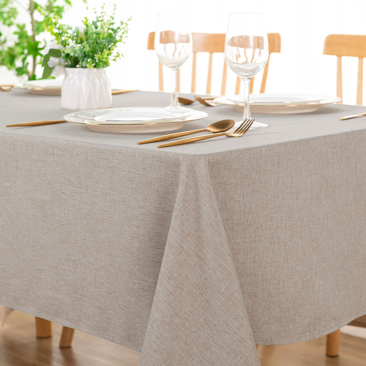 DWCN Rectangle Faux Linen Tablecloth, Table Cover, 52 x 70 Inch, Beige
