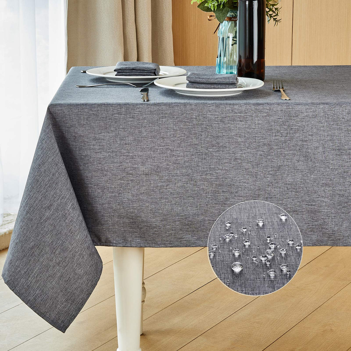 Mebakuk Rectangle Table Cloth Linen Farmhouse Tablecloth Waterproof Anti-Shrink Soft and Wrinkle Resistant Decorative Fabric Table Cover for Kitchen (Flaxen, 52" x 70" (4-6 Seats))