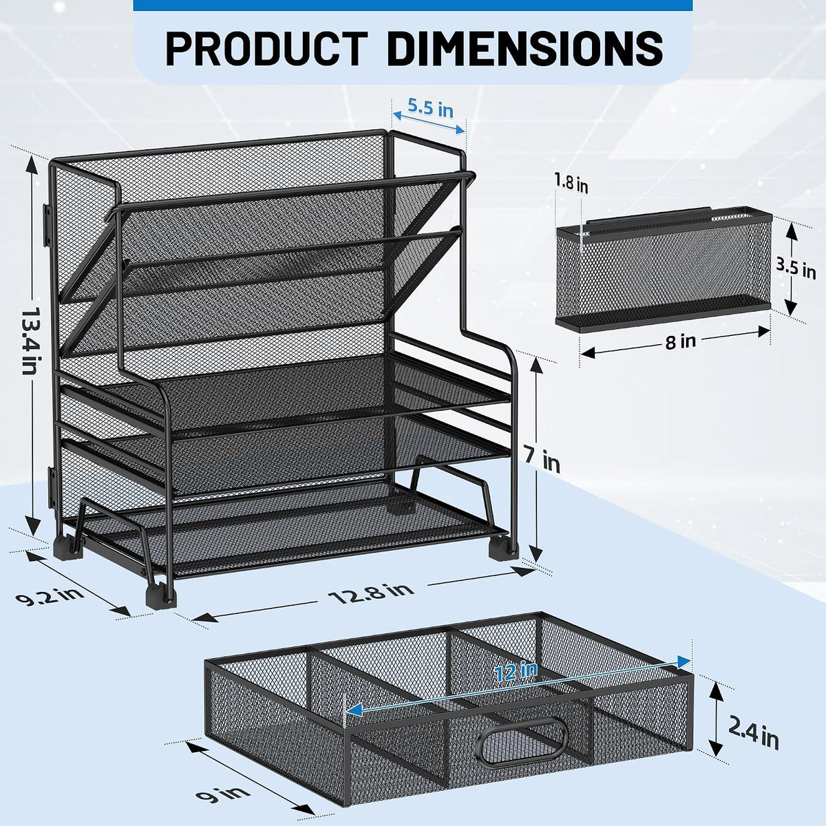 5 Tier Desk Organizer with Drawer & Pen Holders, Desk File Organizer Letter Tray Paper Organizer, Black