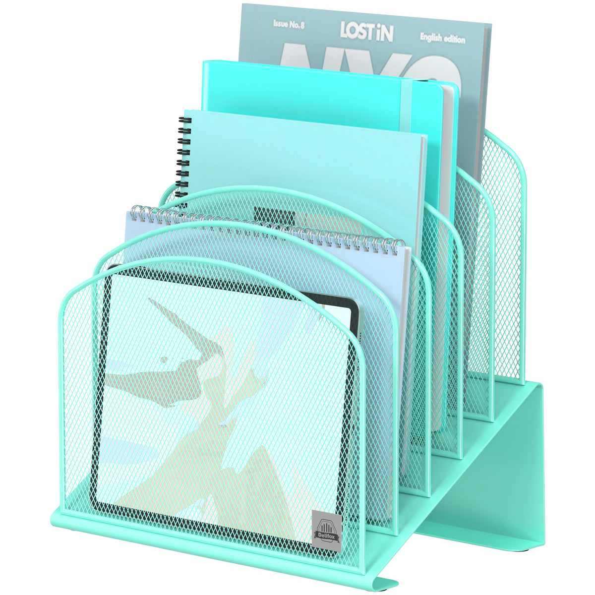 Delifox Inclined File Organizer for Desk, 5-Section Vertical File Holder