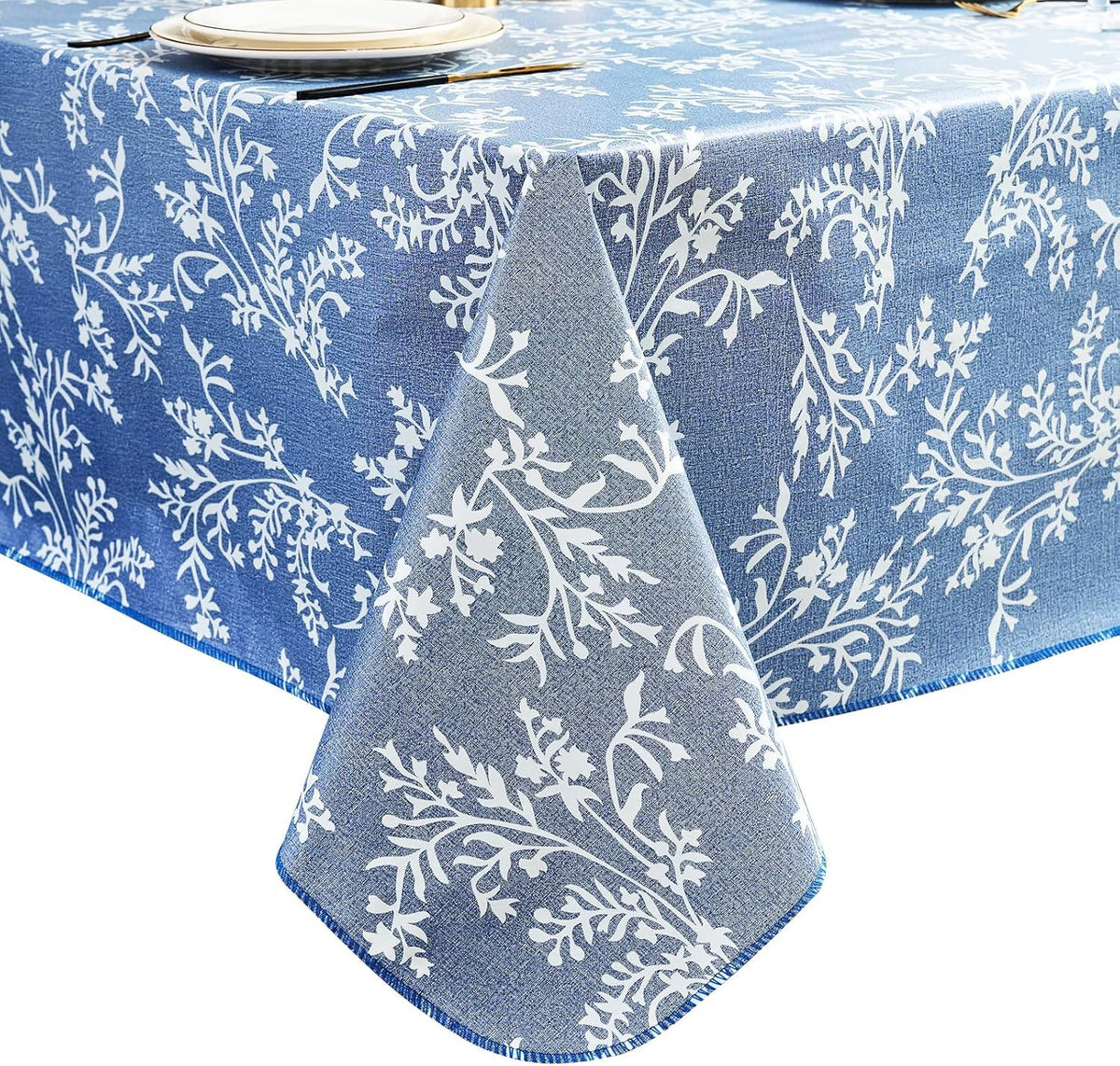 Pioggia Vinyl Tablecloth with Flannel Backing - Waterproof, Oil-Proof, Easy to Clean -Plastic Table Cloth - Perfect for Dining Tables, Kitchen Tables, Parties (Beige Flower, 54×72 Inch Rectangular)