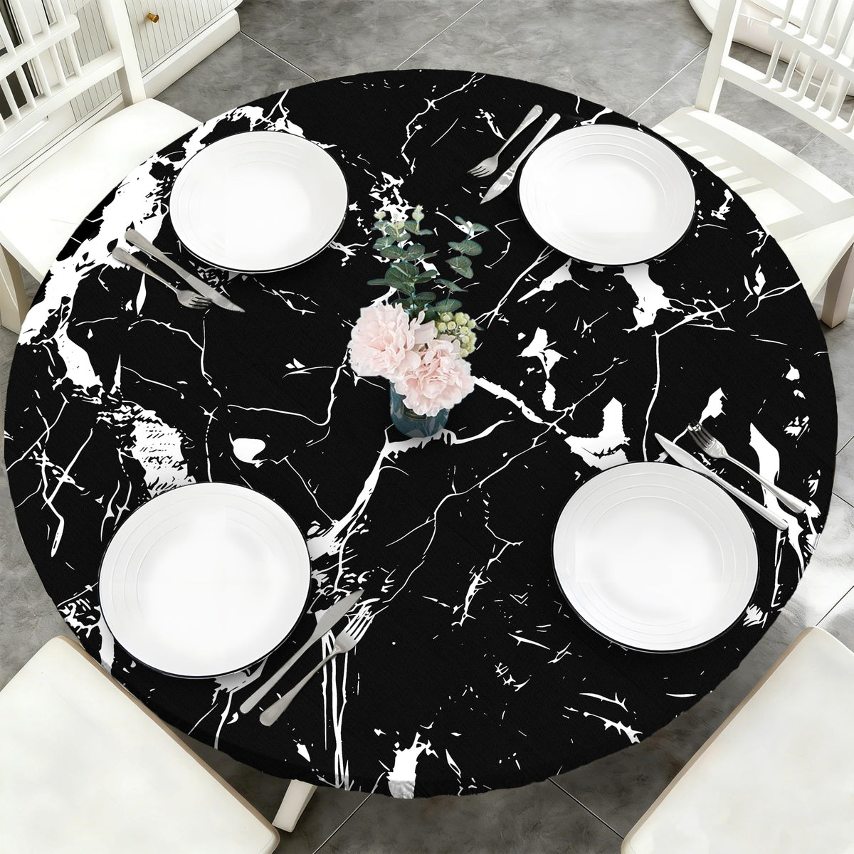 Wood Grain 48 Inch Round Fitted Cloth Tablecloth with Elastic Edged, Waterproof Oil Proof Wipeable Table Cover for Indoor Outdoor Patio Table, Fits Round Tables Up to 46" - 50" Diameter